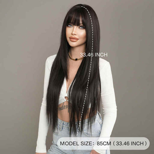 Wig for women with long straight hair, natural-looking bangs, fashionable, silky smooth, soft and smooth hair.