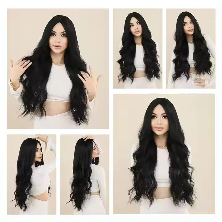 Black Lace Front Wig Black Wave Wigs Women's Middle Part Curly Wave