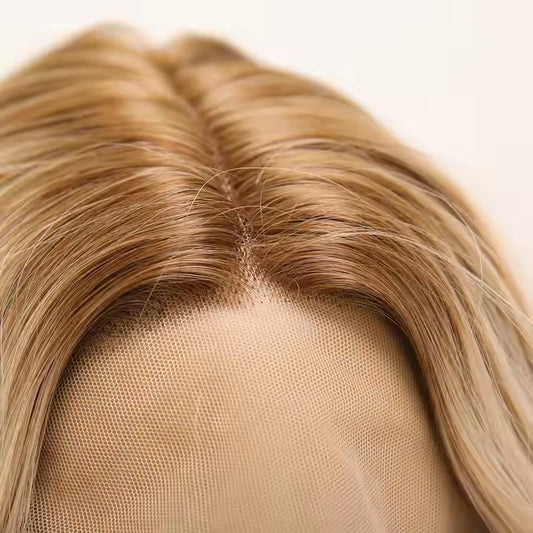 Brown Root Gold Highlighted Lace Front Wig, Brown Wigs