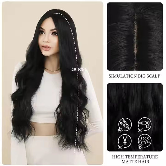 Black Lace Front Wig Black Wave Wigs Women's Middle Part Curly Wave