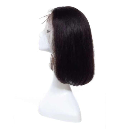 14 Inch Natural Black Brazilian Hair HD Lace Wig Glueless 150% Density Bone Straight Cut Layered Lace Wig Transparent Lace