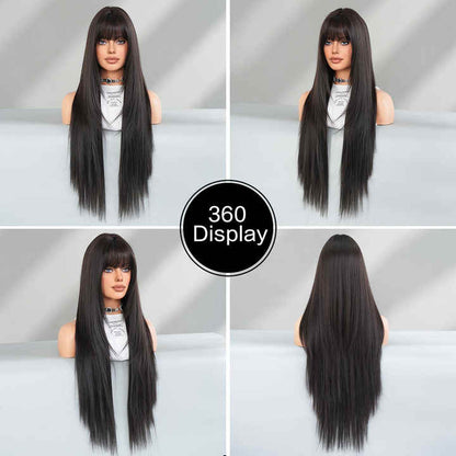 Wig for women with long straight hair, natural-looking bangs, fashionable, silky smooth, soft and smooth hair.