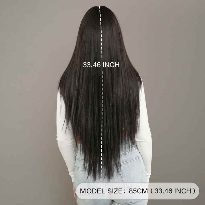 Wig for women with long straight hair, natural-looking bangs, fashionable, silky smooth, soft and smooth hair.