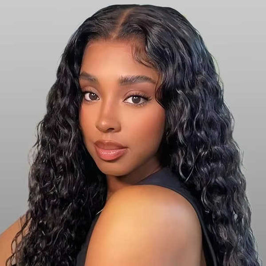 Human hair water wave curly lace front wig, HD lace front human hair wig, black women full lace creative wig