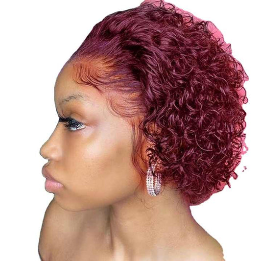 Twisted curly wig, short style, fairy cut, high-definition lace front, suitable for bangs and curly wigs.