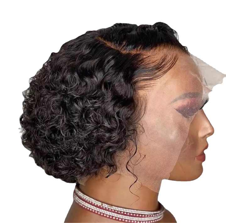 Twisted curly wig, short style, fairy cut, high-definition lace front, suitable for bangs and curly wigs.