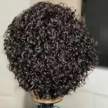 Twisted curly wig, short style, fairy cut, high-definition lace front, suitable for bangs and curly wigs.