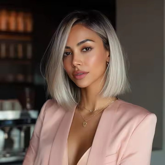 Lace Platinum Women's Wigs Imported Silk Chemical Fiber Smooth Natural Short Straight Hair Headpieces