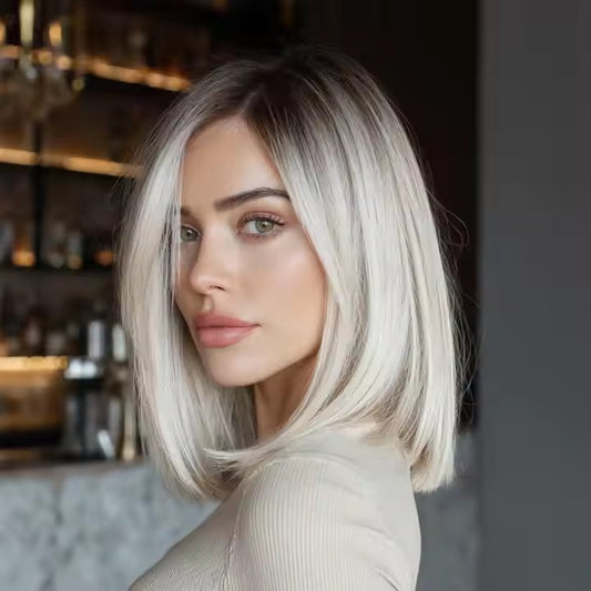 Lace Platinum Women's Wigs Imported Silk Chemical Fiber Smooth Natural Short Straight Hair Headpieces