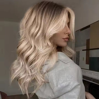 Brown Root Gold Highlighted Lace Front Wig, Brown Wigs