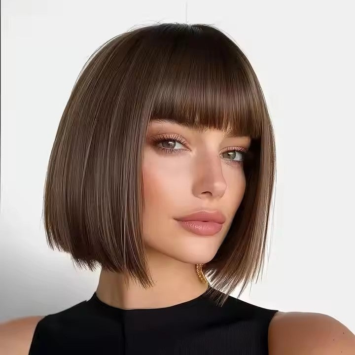 2025 new burst fashion wig female gradient gray straight hair high temperature