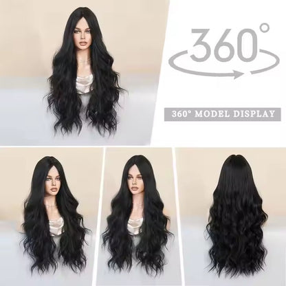 Black Lace Front Wig Black Wave Wigs Women's Middle Part Curly Wave