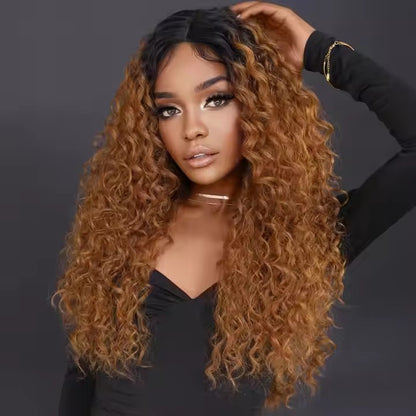 Blonde Lace Front Wig African Curly Black Women's Middle Part Light Brown