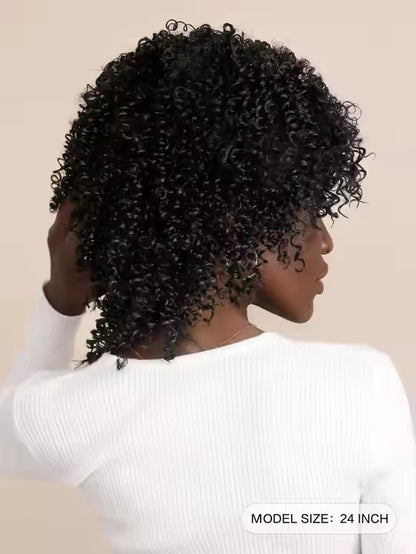 Short Curly Afro Wigs for Black Women, Soft & Natural Kinky Curly Wig, Glueless Synthetic Wig with Bangs, Natural Black Wig 16"
