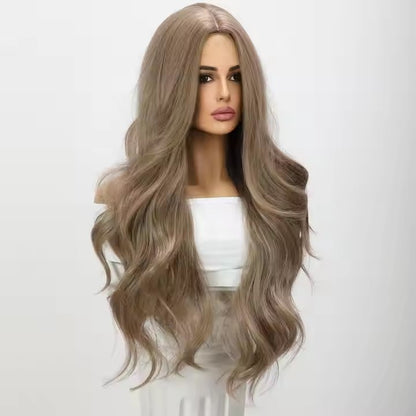 Popular Fashion Hair Synthetic Wig Europe and America Beige Large Wave High Temperature Silk Wig for Black Women