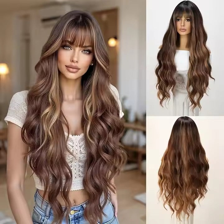 Fashion Wigs Brown Gradient Wavy Curly Hair Synthetic Women White Women Wigs