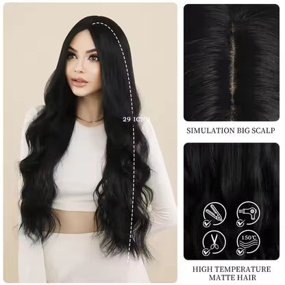 Black Lace Front Wig Black Wave Wigs Women's Middle Part Curly Wave