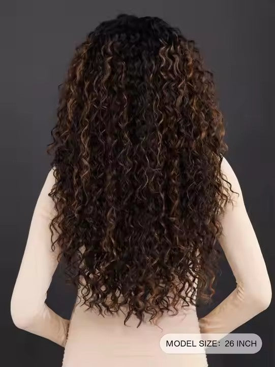 Highlight Black Blonde Lace Front Wig African Curly Black Women's Central Water Wave