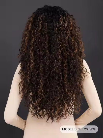 Highlight Black Blonde Lace Front Wig African Curly Black Women's Central Water Wave