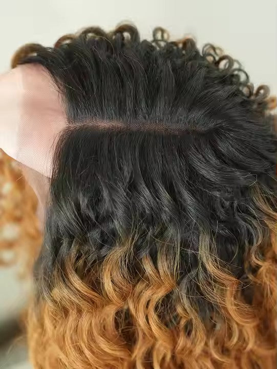 Blonde Lace Front Wig African Curly Black Women's Middle Part Light Brown