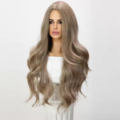 Popular Fashion Hair Synthetic Wig Europe and America Beige Large Wave High Temperature Silk Wig for Black Women