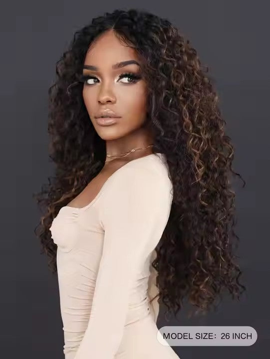 Highlight Black Blonde Lace Front Wig African Curly Black Women's Central Water Wave